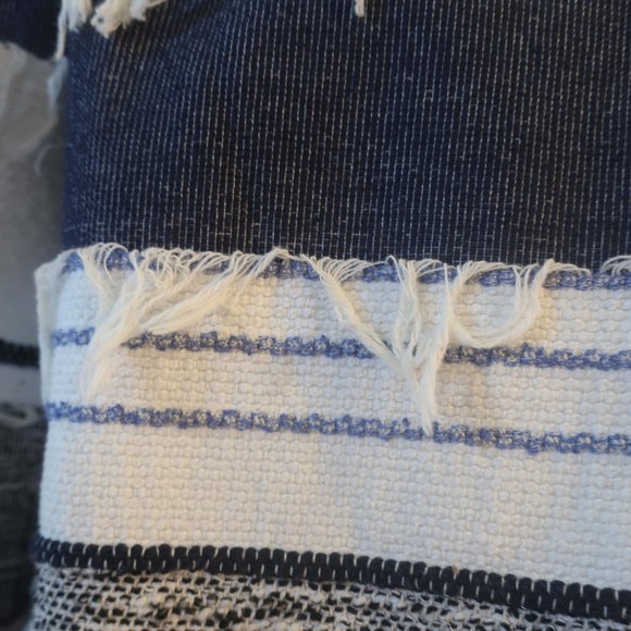 Womens Zara Basic Rustic Blue White Fringe Open Mid-Length Jacket L * - Picture 7 of 13